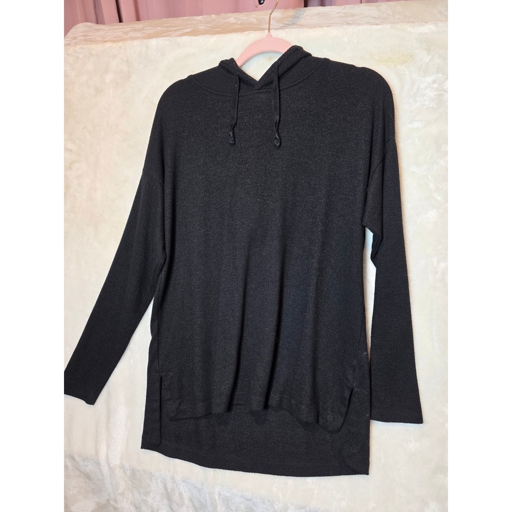 Max & Mia Womens Black Hooded‎ Tunic Sweater Size S Soft Knit High-Low Pullover